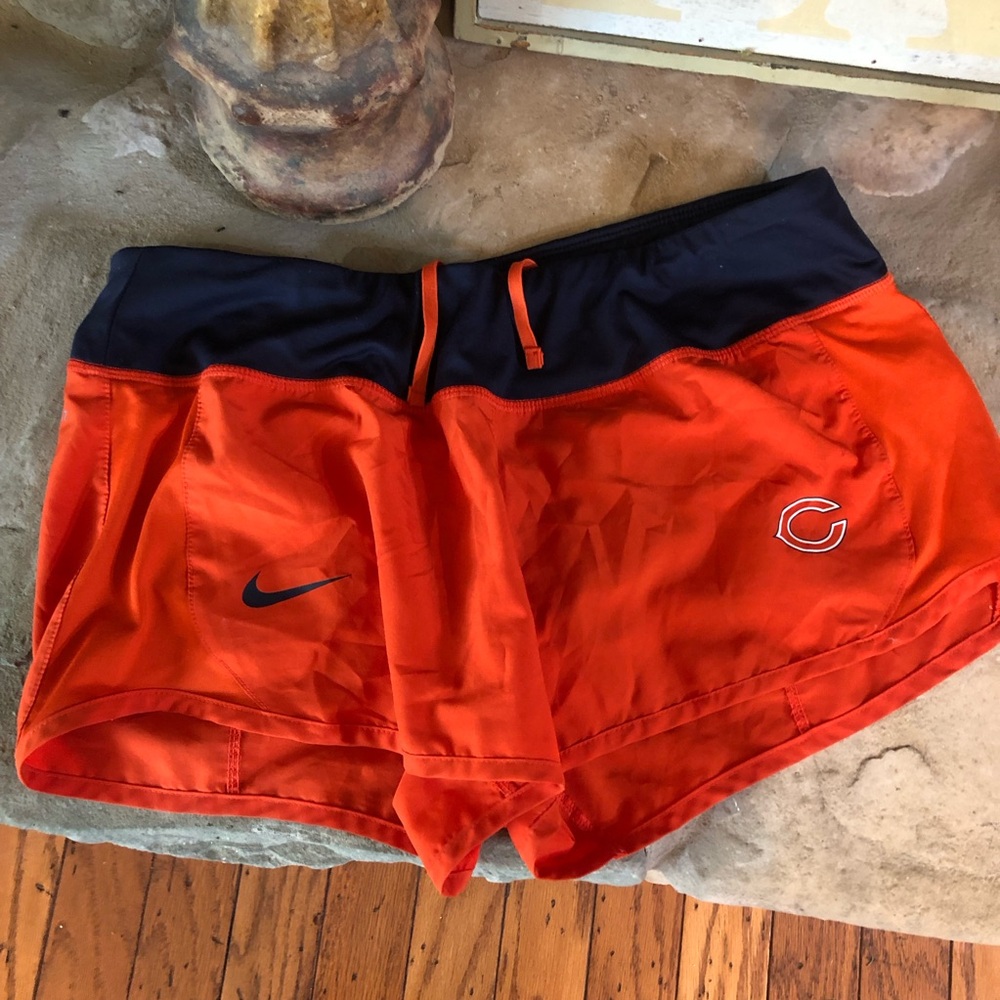 Nike Women’s Orange Athletic Shorts with Navy Waistband and Drawcord sz Small
